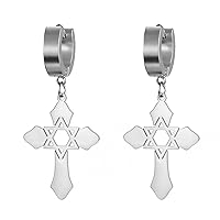 kkjoy Cross with Star of David Pendant Necklace Earrings Key Chain Stainless Steel Hexagram at the Cross Prayer Amulet Jewelry for Women Men