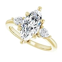 10K Solid Yellow Gold Handmade Engagement Ring 1 CT Marquise Cut Moissanite Diamond Solitaire Wedding/Bridal Ring for Women/Her Bridal Ring