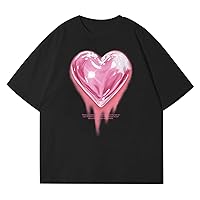 KIEKIECOO Oversized Graphic Tees for Women Cute Shirts for Teens Girls Casual Heart Shirt Men Cotton Tshirts Loose Fit