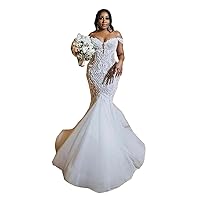 Sweetheart Neckline Bridal Ball Gowns with Train Lace Mermaid Wedding Dresses for Bride 2022 Ivory
