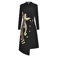 Autumn Embroidery Black Dresses for Women Vintage Long Sleeve Female Dress Elegant Asymmetrical Party Robe