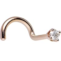 Body Candy Solid 14k Rose Gold 2mm Cubic Zirconia Right Nose Stud Screw 18 Gauge 1/4