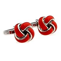 Knot Red Pair Cufflinks in a Presentation Gift Box & Polishing Cloth