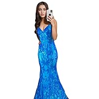 Women's Sequined Prom Dress Long Mermaid Backless Gowns and Evening Dresses