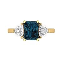 Clara Pucci 2.97ct Emerald Trillion cut 3 stone Solitaire accent Natural London Blue Topaz gemstone designer Modern Ring 14k Yellow Gold