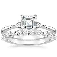 Moissanite 2 CT Wedding Rings Set for Women Colorless Asscher Cut Moissanite Diamond Three Stone Bridal Engagement Rings Handmade Anniversary Propose Gift