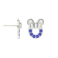18K Rose & White Gold Plated.925 Sterling Sliver 0.84Ct Round Cut Blue Sapphire Mickey Mouse 6MM Stud Earring For Women's Tiny Girls