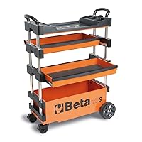 Beta C27S Orange Collapsible Tool Cart, 4” Steering Casters w/Brake, 110 lb Capacity