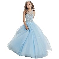 Strap Beaded Ball Gowns Royal Blue Pageant Dresses for Little Girls