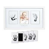 Baby Hand and Footprint Kit, Newborn Keepsake Frame, Nursery Décor, No Mess Clean-Touch Ink Pad, Baby Gifts For Baby Girls and Baby Boys, My Little Prints, White