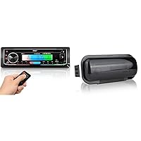Pyle Bluetooth Marine Receiver Stereo System Bundle - 300W Boat Radio & Protective Cover