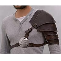 Medieval LARP fantasy armor, leather pauldron with symbol, Norse Viking warriors custom armor, warrior shoulder pad, barbarian armor, Brown
