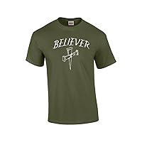 Christian Tee Shirt Believer with Cross Military