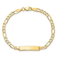 Jewels By Lux Engravable Personalized Custom 14K Yellow Gold Solid Figaro Link ID Bracelet For Men or Women Length 7 inches Width 4.3 mm With Lobster Claw Clasp