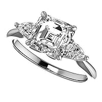 18K Solid White Gold Handmade Engagement Ring, 2.00 CT Asscher Cut Moissanite Solitaire Ring Diamond Wedding Ring for Woman/Her, Anniversary Perfect Gifts, VVS1 Colorless