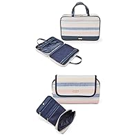 Conair Travel Makeup Two Bag Set, Toiletry and Cosmetic Bags, Perfect for Weekend Getaways or Long Vacations, Weekender and Organizer Set in Pastel Striped Canvas