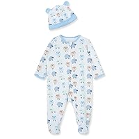 Little Me baby-boys 100% Cotton Scratch Free Tag 2-piece SleeperFootie and Cap Set