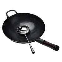 CHUNCIN - Cast Iron Wok Pot 30 36cm Caliber Uncoated with Lid and Handle Gas Cooker Induction Cooker Universal B 36cm (Color : A, Size : 34cm)