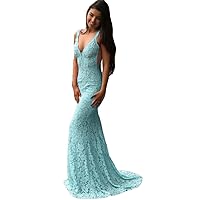 Women's Sexy Spaghetti Strap Lace Mermaid Prom Dress Backless Formai Evening Gown Dresses