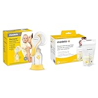 Medela New Harmony Manual Breast Pump with Flex Breast Shield and 100 Count Breast Milk Storage Bags, Compact Single Hand Breastpump, Ready to Use Breastmilk Bags for Breastfeeding