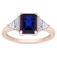 AFFY 14k Gold Over Sterling Silver Emerald Cut Blue Sapphire With Trillion White Topaz Ring Jewelry For Womens