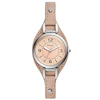 Fossil Watch for Women Carlie, Quartz Movement, 28 mm Silver Stainless Steel Case with a Pro-Planet Leather Strap, ES5213