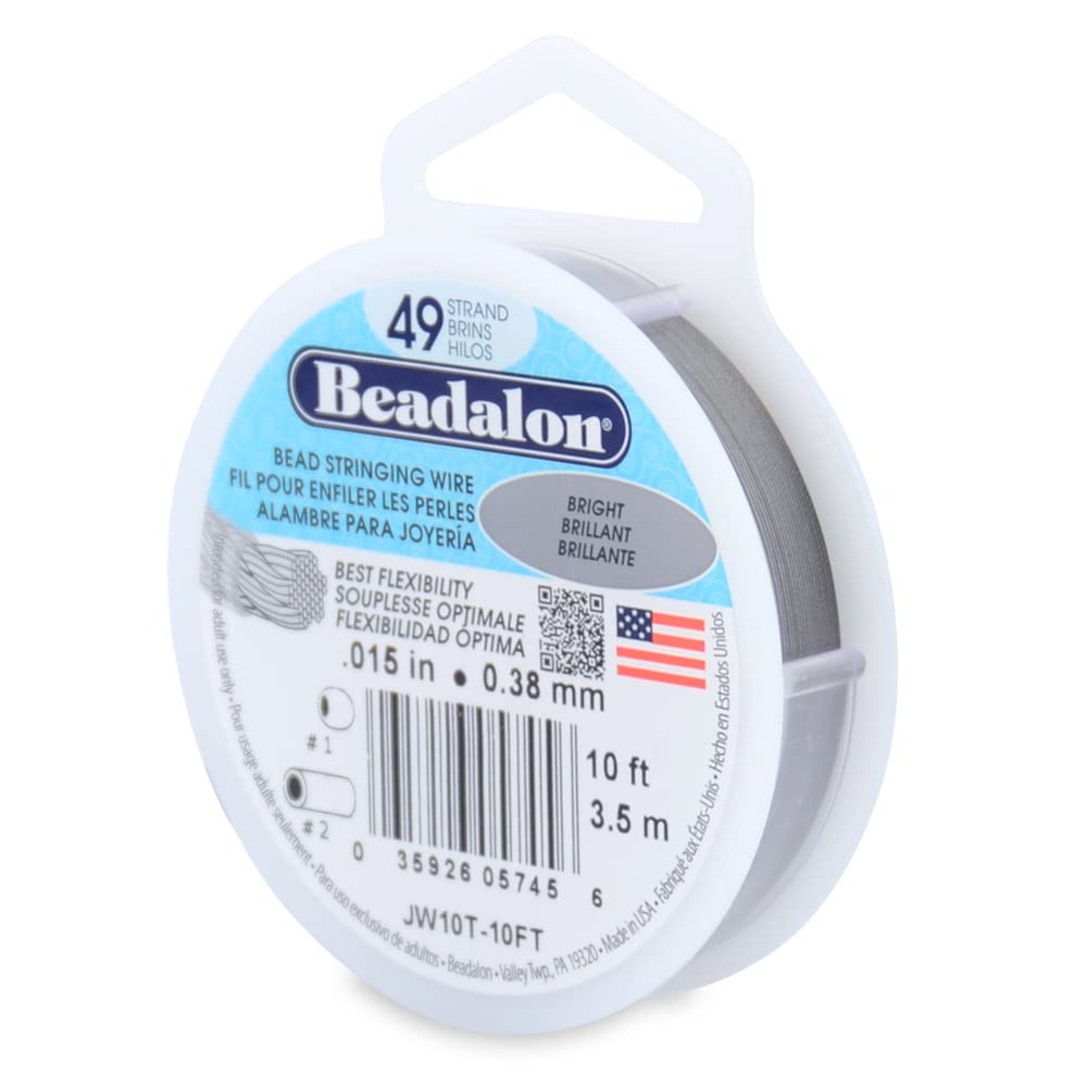 Beadalon 49 Strand Stainless Steel Bead Stringing Wire, 015 in / 0.38 mm, Bright, 10 ft / 3.1 m