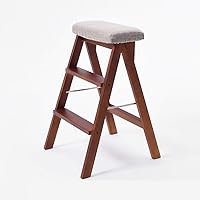 Step Stool,Portable Step Stool,Step Stool Three-Step Folding Ladder Space Room Indoor Multi-Purpose Ladder Chair Dual-Use Climbing Stairs Stool,Brown