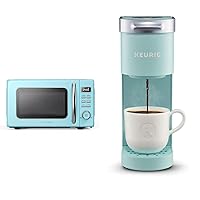 Galanz GLCMKZ07BER07 Retro Countertop Microwave Oven with Auto Cook & Reheat, Defrost, Quick Start Functions, Easy Clean with Glass Turntable, Pull Handle.7 cu ft, Blue & Keurig K-Mini