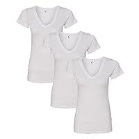 Clementine Apparel Women 3-Pack V Neck T-Shirt Short Sleeve Basic Tee, White/White/White, Small