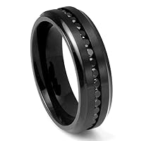 8mm Titanium Ring Wedding Bands for Men and Women Black Titanium Wedding Ring Personalized Titanium Ring with Eternity Cz Sizes 7-15 TRB256