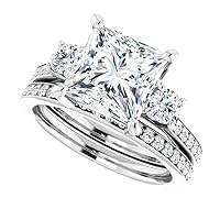 3.25 CT Princess Cut VVS1 Colorless Moissanite Engagement Ring Set, Wedding/Bridal Ring Set, Sterling Silver Vintage Antique Anniversary Promise Ring Set Gift for Her