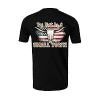 Try That in A Small Town Country Music Bull Skull with Flag Womens Short Sleeve T-Shirt Graphic Tee