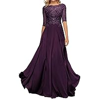Half Sleeve Chiffon Mother of The Bride Dresses Long Boat Neck Appliques A Line Wedding Formal Dresses