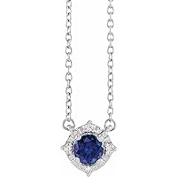 925 Sterling Silver Round Lab Created Blue sapphire 4.5mm 0.04 Carat Natural Diamond I2 H+ 18 Inch Poli Jewelry for Women