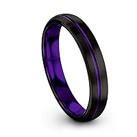 Tungsten Carbide Wedding Band Ring 4mm for Men Women Green Red Fuchsia Copper Teal Blue Purple Black Grey Center Line Dome Black Brushed Polished