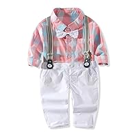 Baby Boys Gentleman Outfits Suits, Infant Long Sleeve Shirt+Bib Pants+Bow Tie Overalls Clothes Set