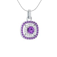 1.50 CT Round Cut Simulated Amethyst & Cubic Zirconia Halo Pendant Necklace 14k White Gold Over