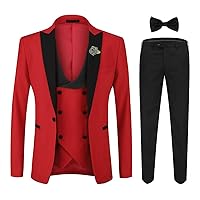 YFFUSHI Men's 3 Piece Suit Slim Fit One Button Prom Suits Set Blazer Vest Trousers