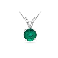 0.40-0.62 Cts of 5 mm AAA Round Lab Created Emerald Solitaire Pendant in 14K White Gold