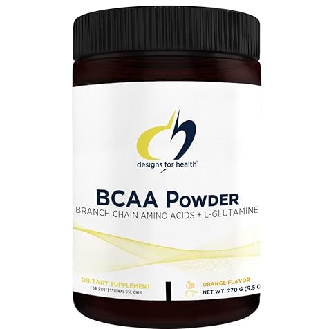 Designs for Health BCAA Powder with L-Glutamine - Branched Chain Amino Acids Powder + L-Glutamine Supplement to Support Muscles + Workouts - Orange Flavored Drink Mix (30 Servings / 270g)