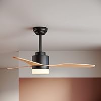 SONNI Ceiling Fan with Lighting and Remote Control, Quiet in 3 Colour Temperatures, 119 cm, Black and Wood, Minimalist Design