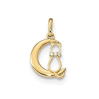 14k Gold for boys or girls CZ Cubic Zirconia Simulated Diamond Cat and Celestial Moon Pendant Necklace Measures 18mm long 1.25mm Thick