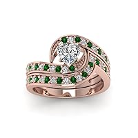 Choose Your Gemstone Swirl Pave Diamond CZ Wedding Ring Set rose gold plated Heart Shape Wedding Ring Sets Everyday Jewelry Wedding Jewelry Handmade Gifts for Wife US Size 4 to 12