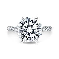 Riya Gems 4 CT Round Diamond Moissanite Engagement Ring Wedding Ring Eternity Band Vintage Solitaire Halo Hidden Prong Setting Silver Jewelry Anniversary Promise Ring Gift