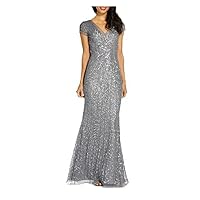 Adrianna Papell Women's Beaded Mermaid Gown Grey
