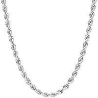 Verona Jewelers Mens Italian 925 Sterling Silver Diamond Cut Rope Chain Necklace, 5MM, 6MM, 7.5MM,8.5MM- Mens Rope Chain, Sterling Silver Rope Chain Necklace For Men, Mens Rope Chain Bracelet