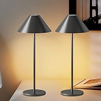 Modern LED Rechargeable Cordless Table Lamp, IP54 Waterproof, Dimmable Battery Operated Lamp, 4000mAh Certified Battery, 3000K Portable Bedside Lamp, Pack of 2 (Black)