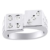 Diamond Ring Sterling Silver or Yellow Gold Plated Silver Lucky 7 Dice Ring Craps