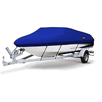 Heavy Duty 600D Marine Grade Polyester Canvas Trailerable Waterproof Boat Cover,Fits V-Hull,Tri-Hull, Runabout Boat Cover (Model C - Length:16'-18.5' Beam Width: up to 94